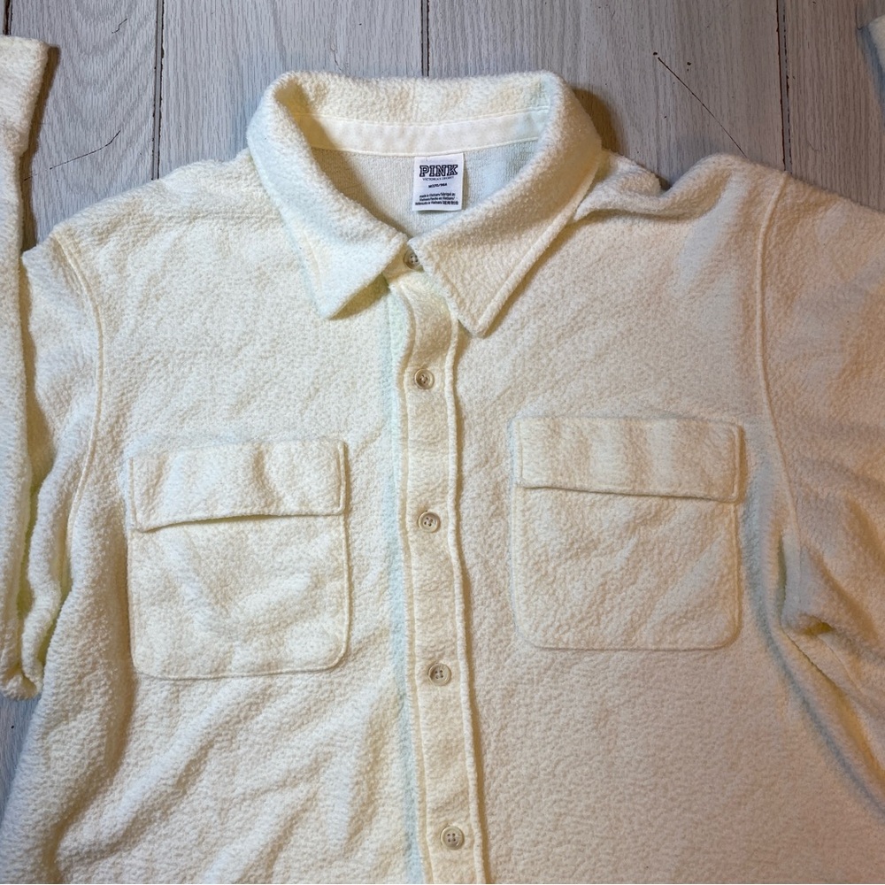 Victoria's Secret PINK Solid White Reverse Fleece Shacket ~ Size M - Picture 2 of 8